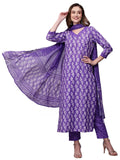 Anni Designer Women'S Rayon Blend Straight Printed Kurta With Pant & Dupatta (Feedback-Begani-Nw_S_Purple_Small),Purple,S