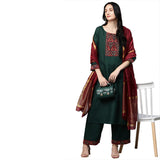 Anni Designer Women'S Cotton Straight Kurta With Palazzo & Dupatta (Morning Green_L_Green_Large),Green,L