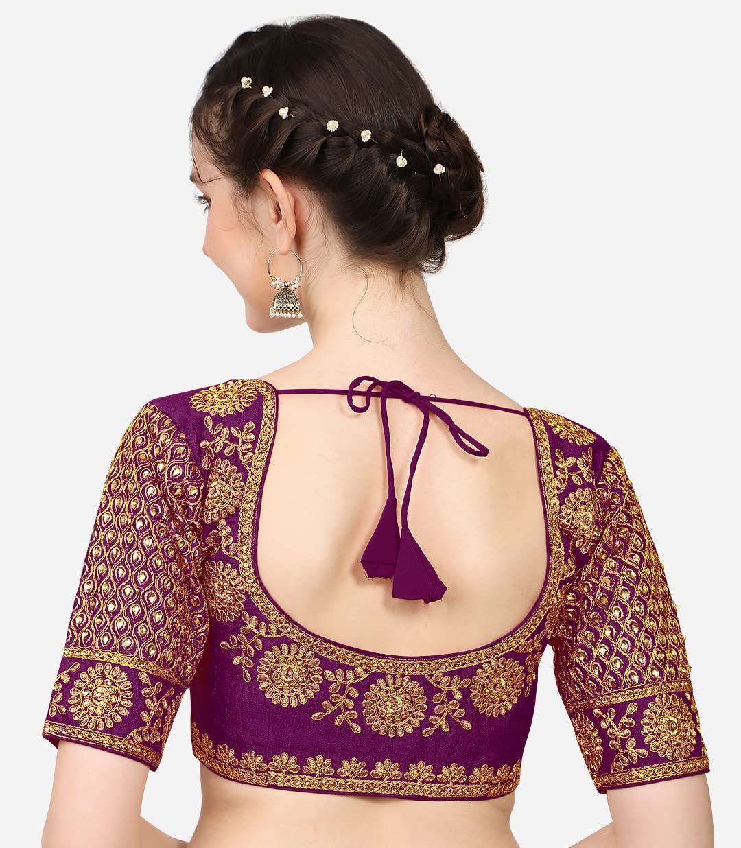 Vihu Fashion Women'S Silk Floral Half Sleeve Blouse (Mayur Pankh_Violet_38)