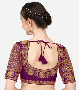 Vihu Fashion Women'S Silk Floral Half Sleeve Blouse (Mayur Pankh_Violet_38)