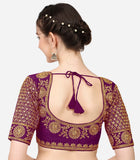 Vihu Fashion Women'S Silk Floral Half Sleeve Blouse (Mayur Pankh_Violet_38)