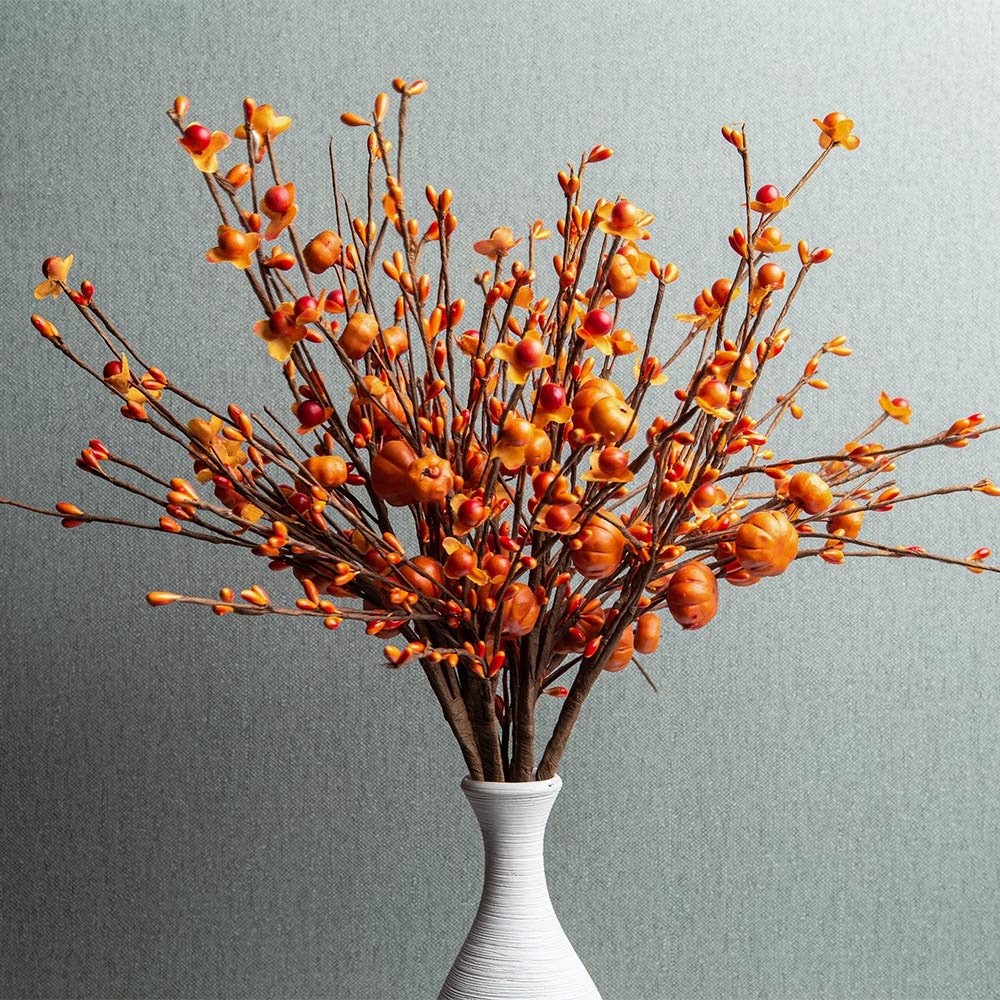 JINGHONG 6 Pack Fall Berry Stems 17 Tall Orange Pumpkin Picks Fall Branches for Vases Centerpieces Autumn Harvest Festival and