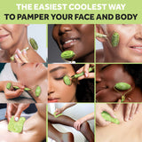 Jade Roller for Face and Gua Sha Set - 2 Anti-Aging Facial Rollers and Gua-Sha Facial Tool - Face and Body Massager for Your Ski