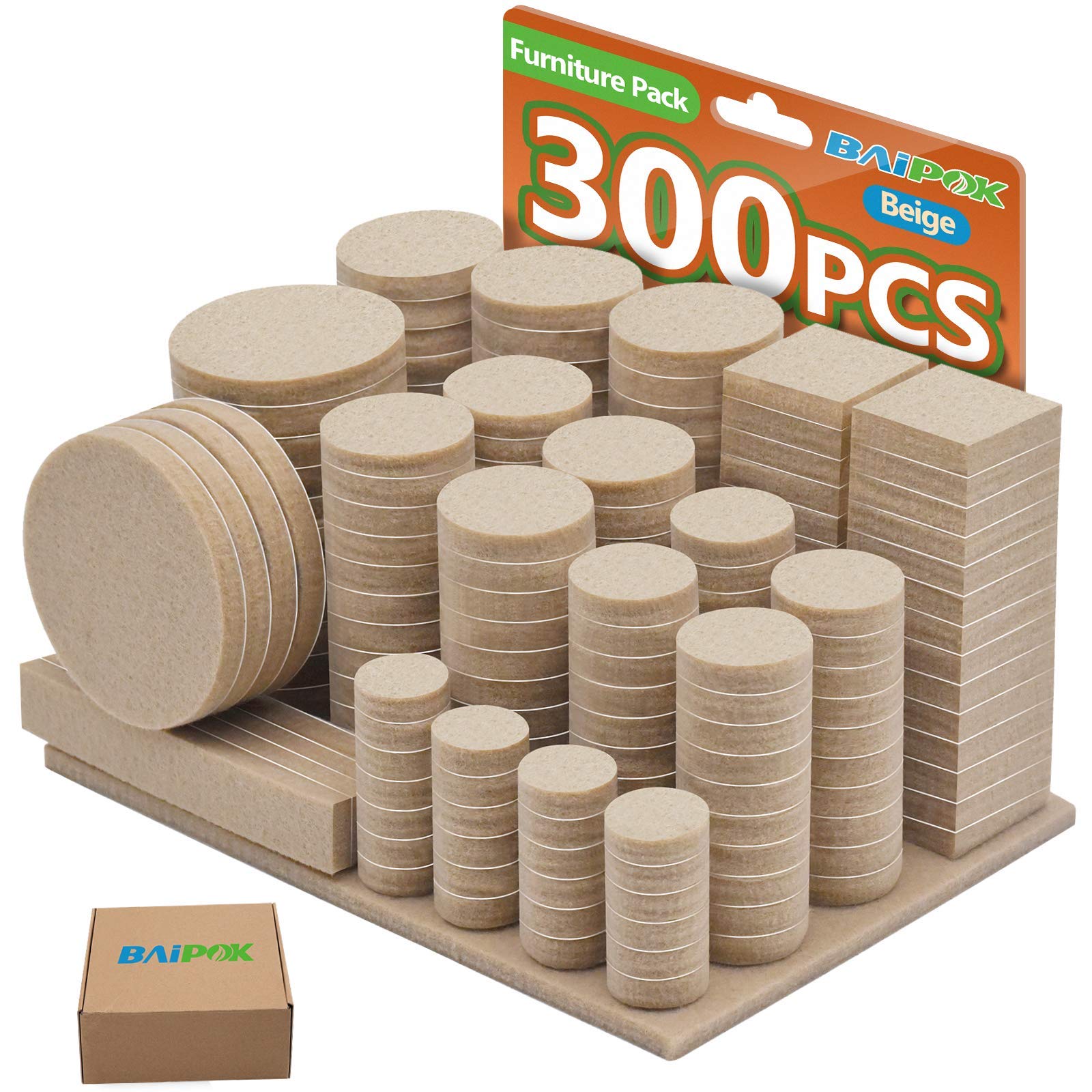 Furniture Pads 300 Pack Premium Furniture Felt Pads (Beige), Huge Quantity Self Adhesive Anti Scratch Floor Protector For Furnit