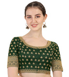 Pujia Mills Women's Silk Embroidery Sequins Work Readymade Saree Blouse