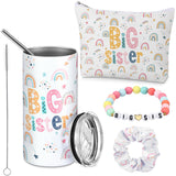 Sieral 4 Pcs Big Sister Gifts for Girls Cute Big Sister Makeup Bag 14oz Stainless Steel Tumbler Scrunchies Bracelet for Little G