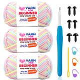 3 Pack Rainbow Beginners Crochet Yarn Pink Blue Yellow Cotton Crochet Yarn for Crocheting Knitting Beginners with Easy-to-See St