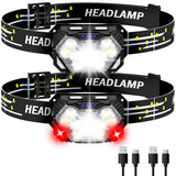 Eirnvop 2000LM Ultra Bright 9 LED Headlamp, 2 Pack USB C Rechargeable Headlights, 10 Modes, Motion Sensor, Waterproof Head Lamp 