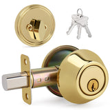 LOQRON Round Design Single Cylinder Deadbolt with Keys, Exterior Keyed Dead Bolt Lock for Front Entrance Door Security, Polished