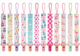 12 Pack Pacifier Clips with Strap 25.5cm - Premium Polyester Baby Pacifier Holder Set, Multi-Design Clips for Girls Boys(Multi C