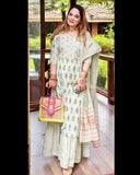 Anni Designer Women'S Cotton Blend Straight Printed Kurta With Sharara & Dupatta (Pato-Nw-Green_M_Green_Medium),Green,M,Cotton Blend,Straight,Dupatta, Kurta