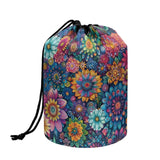 Poceacles Bohemian Flower Dark Blue Drawstring Makeup Bag, Large Capacity Travel Cosmetic Bag Pouch, Multi-functional Toiletry B