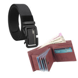 Usl Nylon Belt And Artificial Leather Wallet Combo Set With Black Metal Autolock Frame Buckle (Black Brown, Free)