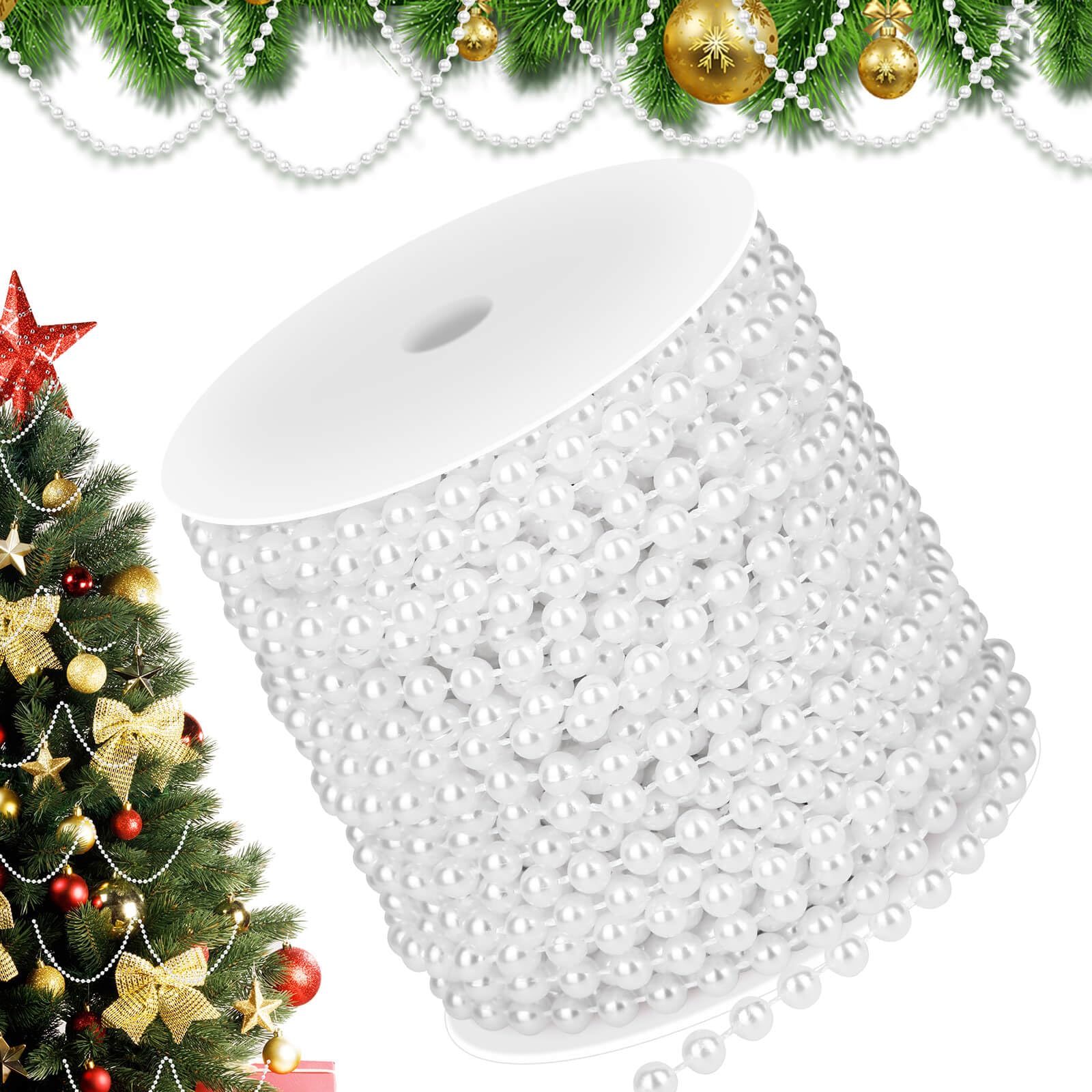 PAXCOO White Pearl Beads Garland, Pearl Strands Craft String Bead for Christmas Tree Decoration, Wedding Party Supplies