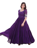 Wedani Georgette Embroidery Zari Sequins-Work Anarkali Kurta Set For Women (In Alpha Xl Regular Purple),PURPLE,XL