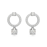 Swarovski Attract Circle Pierced Earrings With Circle Cut Crystals And Matching Pav  On A Rhodium Plated Post With Butterfly Ba