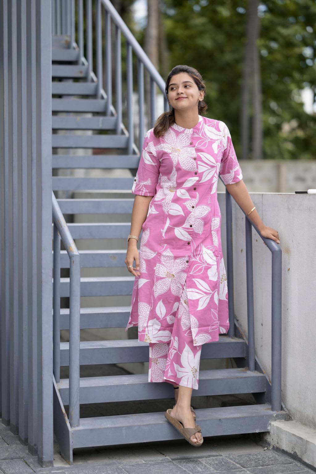 Anni Designer Women'S Rayon Viscose Straight Printed Kurta With Pant (Sunoni Pink-Vks01_Xxl_Pink_Xx-Large),Pink,2XL,Rayon Blend,Classic,