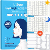 LitBear Pimple Patches for Face, 400 Counts Day and Night Acne Patches, Hydrocolloid Patches for Covering Zit and Blemishes, Lar