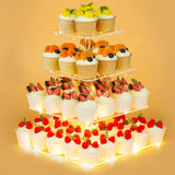 HENABLE 4 Tier Premium Cupcake Stand Cupcake Holder, Acrylic Cupcake Tower with LED Yellow Light for Cupcakes, Dessert Table Dis