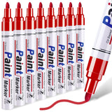 Red Paint Markers - 8 Oil Based Pens, Medium Tip, Quick Drying and Waterproof for Metal, Rock Painting, Wood, Fabric, Plastic, C