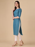 Wedani Women'S Cotton Round Neck Casual Wear Straight Kurta (Krt509) Blue,BLUE,XL,Cotton,A-Line,