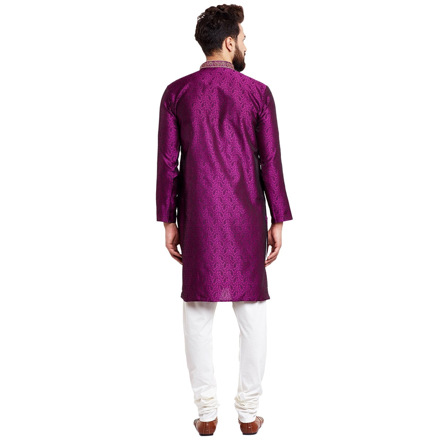 Sojanya (Since 1958 Men'S Jacquard Silk Kurta & Churidaar Pyjama Purple L