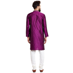 Sojanya (Since 1958 Men'S Jacquard Silk Kurta & Churidaar Pyjama Purple L