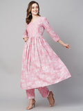 Gosriki Women'S Cotton Blend Anarkali Printed Kurta With Pant (Devina Multi-Nw-Gs_Xl_Pink_X-Large),Pink,,B0C786NVY5