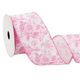 Floral Wired Edge Ribbon Roll Pink Flower Ribbon Chinoiserie Fabric Ribbon for Wreath Bow Making DIY Crafts Gift Wrapping, 12 Ya