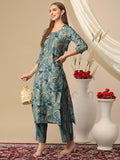 Anni Designer Women'S Cotton Blend Straight Printed Kurta With Palazzo (Kanjirang Blue-Nh_M_Blue_Medium),Blue,M,,,