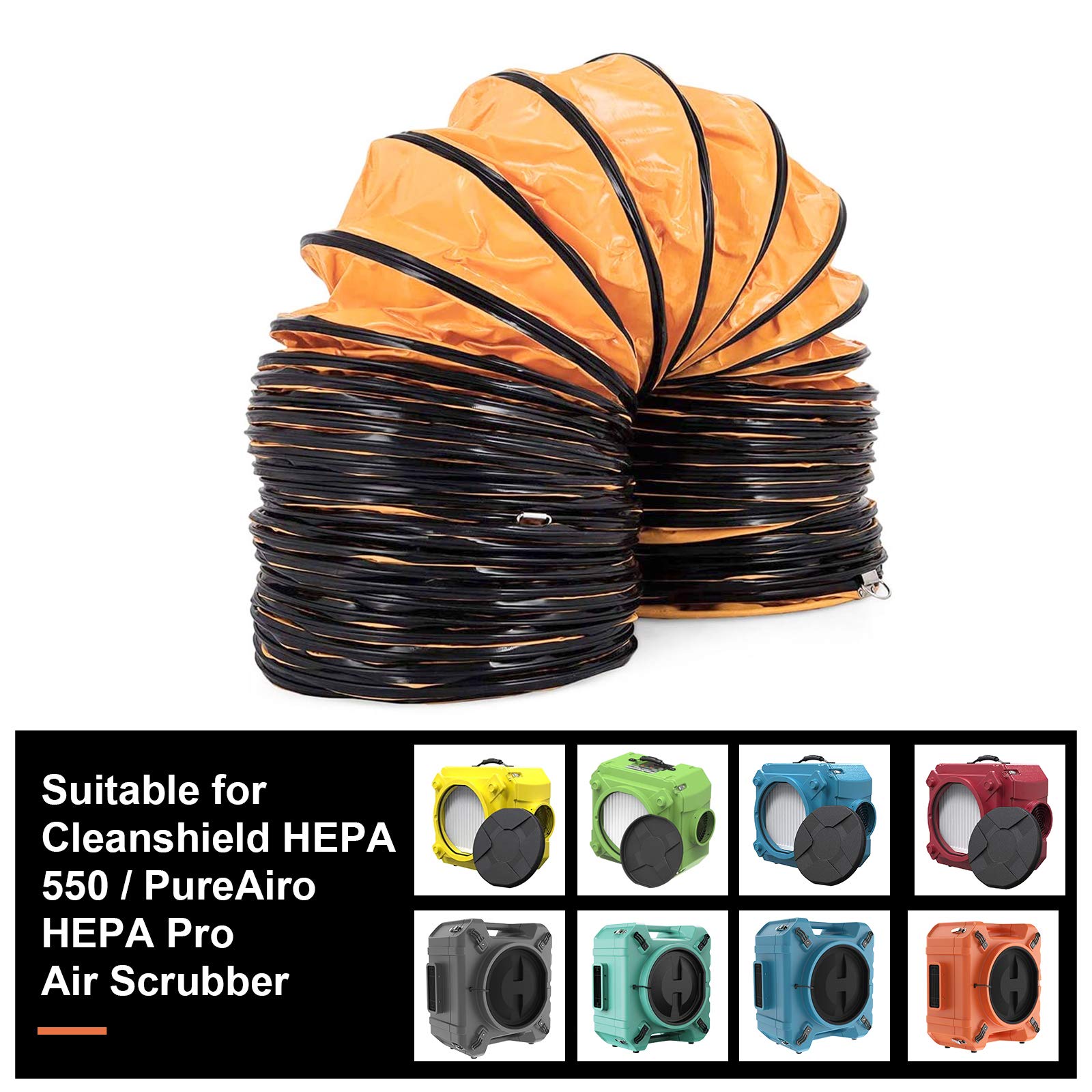 Alorair 16 Pvc Flexible Duct Hose For Cleanshield Hepa 550 Air Scrubber And Pureairo Hepa Pro 770/870/970, Easy Storage (16 In
