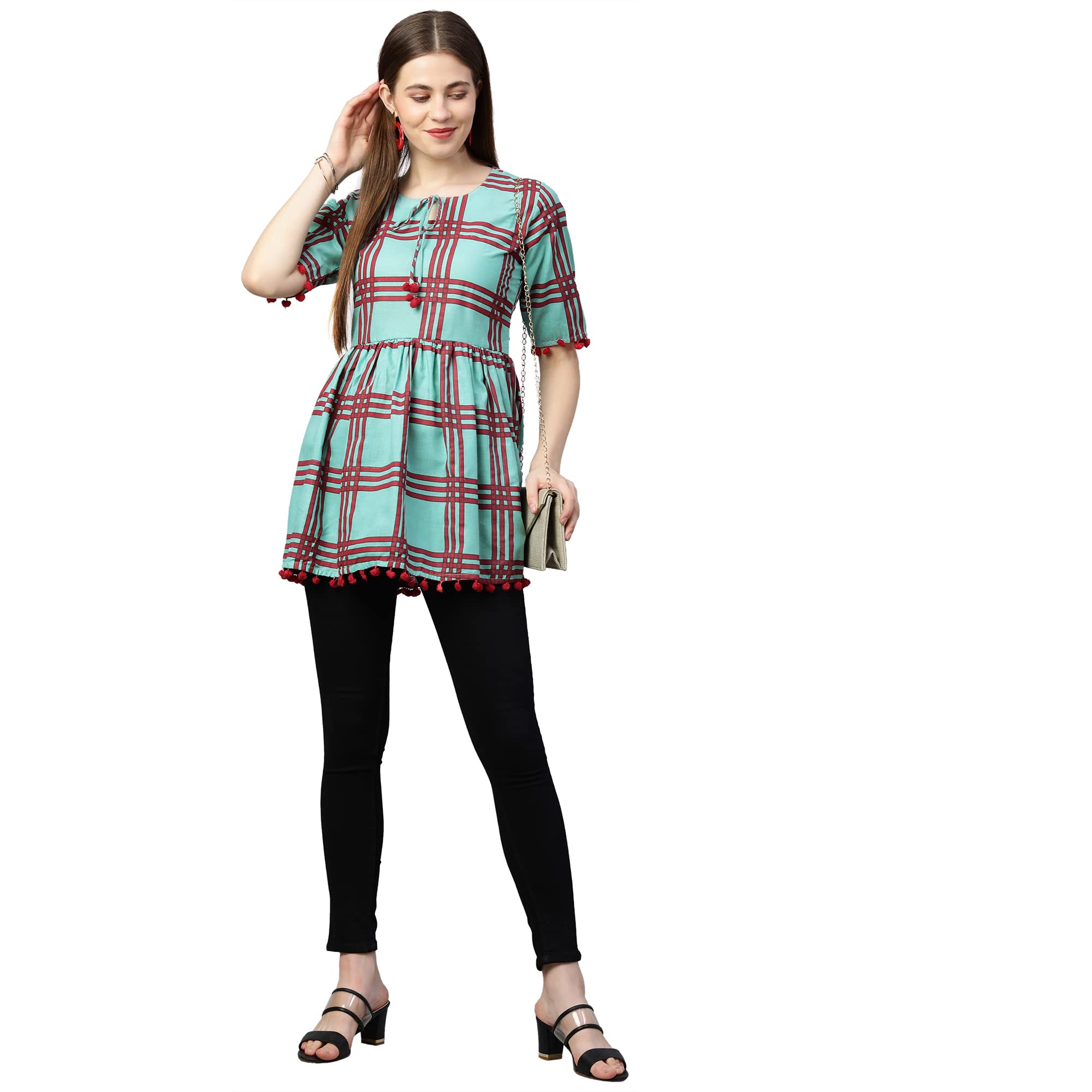 Anni Designer Women'S Cotton Regular Top (Tp-Cot-10181-Green_Xl_Green_X-Large),Green,XL