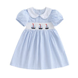 Toddler Baby Girl Sailboat Outfit Smocked Dresses Doll Collar Dress Cute Little Girls Summer Clothes (sail Boat Blue, 12-18 Mont