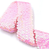 YOOGCORETT 2 Yards Pink Elastic Sequin Ribbon Trim Glitter Metallic Stretch Flat Sequin for Sewing Dress Costume Embellishments 