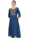 Aurelia Blue Embroidered Zari Regular Kurta for Women