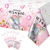 6 Pack Elephant Baby Shower Decorations - Plastic Tablecloth Table Cover Backdrop for Boy Girl Gender Party Supplies, 54 x 108 I