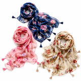 Cashish Kloset WomenS Floral Print Scarf With Tassels Soft Lightweight Viscose Cotton Blend Stoles For Girls & Ladies (Pack Of 