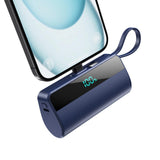Small Portable Charger for iPhone with Built in USB C Cable, 5500mAh Mini Power Bank 20W PD Fast Charging, LCD Display Battery P