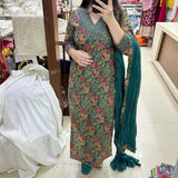 Gosriki Women'S Cotton Blend Straight Printed Kurta With Pant & Dupatta (Shaniya Green-Gs_Xl_Green_X-Large),Green,,B0CVGXFSXT