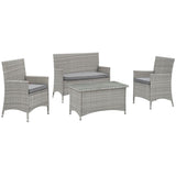 Modway Bridge Wicker Rattan 4Piece Outdoor Patio Furniture Set in Light Gray Gray