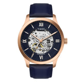 Timex Automatic Watch For Man With Blue Round Dial & Blue Leather Strap Band Water Resistant Men'S Wrist Watches - Tweg208Smu13