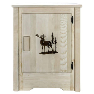 Montana Woodworks Homestead Collection Accent Cabinet With Laser Engraved Elk Design, Right Hinged, Clear Lacquer Finish