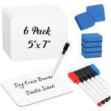 Affrolling 6 Sets Small Whiteboard Dry Erase Boards 5 x7 Mini Double Sided Dry Erase Lap Boards with Markers Erasers Pen Holde