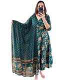 Anni Designer Women'S Rayon Blend Anarkali Printed Kurta With Pant & Dupatta (Navneeta Dark Green_M_Dark Green_Medium),Dark Green,M