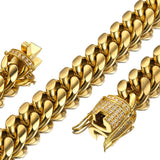 Jxlepe Mens Miami Cuban Link Chain 18K Gold 15mm Stainless Steel Curb Necklace with cz Diamond Chain Choker (20, Necklace)