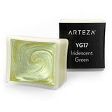 Arteza Metallic Watercolor Paint, Iridescent Green A719, Set of 2 Half Pans, Pearl Paint, Vibrant and Pearlescent Hues, For Illu