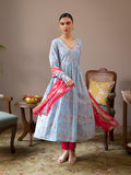W For Woman Women'S Cotton Floral Kurta, Slim Pant & Dupatta (23Auws19709-121086_Sky Blue Sky Blue M