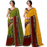 Gosriki Women'S Cotton Saree (Charmi-Combo-Pista-Gold_Multicolor),Multicolour,,B07MLWCVJH