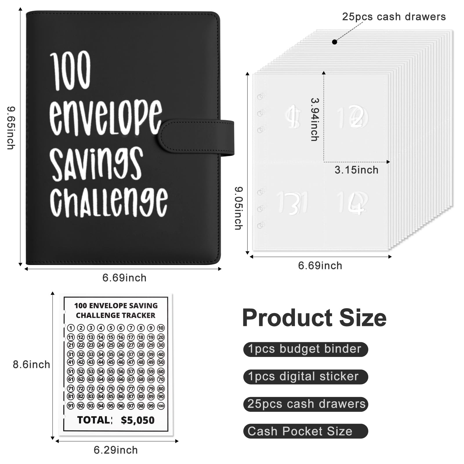 ChillyFar Money Saver Budget Binder Book with Pouches, 100 Envelope Challenge Binder with Numbers, A5 Money Budget Envelopes for