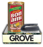 Bon Ami No Scent Cleaner 14 oz Powder Bundle with Scrub Brush Gentle Cleaning Powder for Dried Food, Scuff Marks, and More S